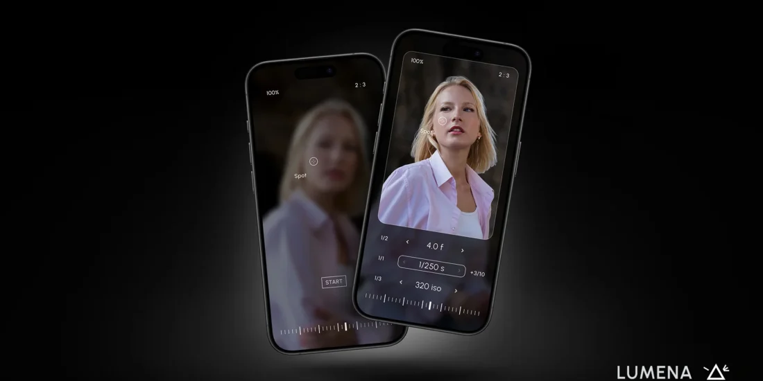 Lumena light metering app for analog film cameras shown on two iPhones