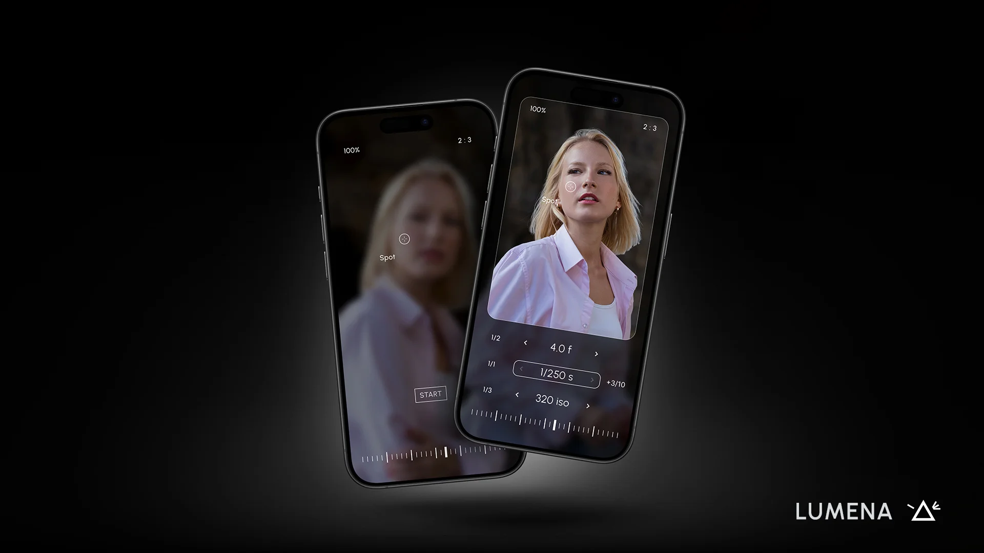 Lumena light metering app for analog film cameras shown on two iPhones