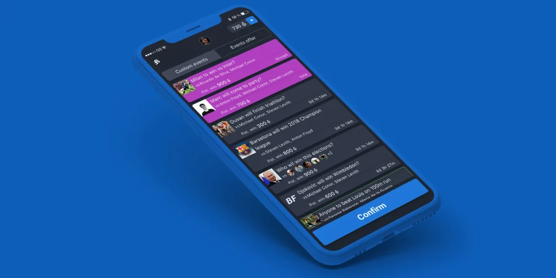 BetFriends social sports betting app UI on a smartphone