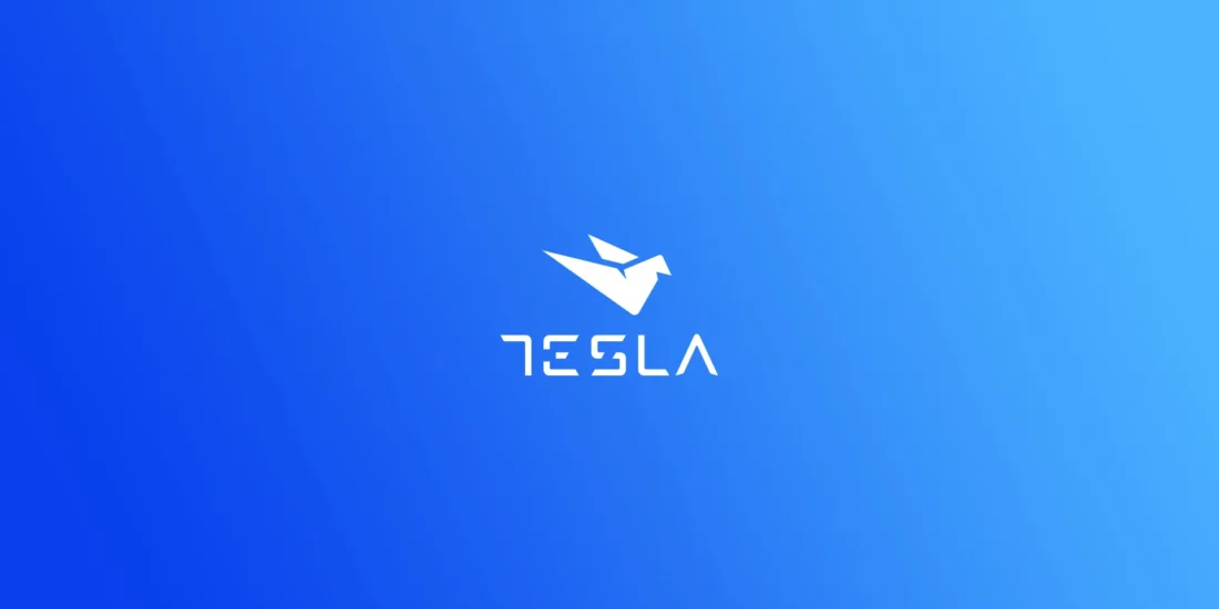 Tesla visual identity - logotype on blue